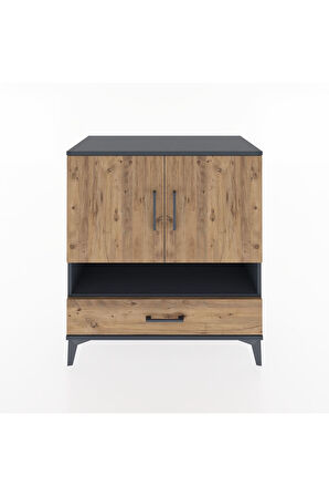 Hyperion Şifonyer 3 Raflı Tek Çekmeceli 2 Kapaklı 88x44x96 Antrasit-Çam