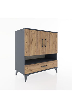 Hyperion Şifonyer 3 Raflı Tek Çekmeceli 2 Kapaklı 88x44x96 Antrasit-Çam