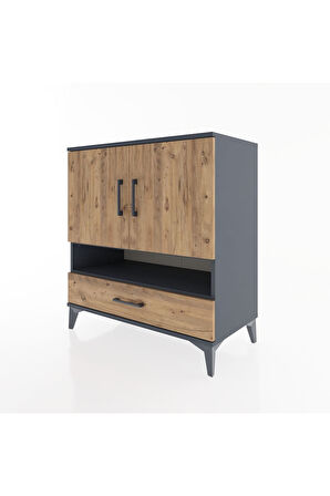 Hyperion Şifonyer 3 Raflı Tek Çekmeceli 2 Kapaklı 88x44x96 Antrasit-Çam