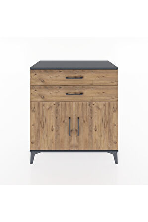 Hyperion Şifonyer Tek Raflı 2 Çekmeceli 2 Kapaklı 88x44x96 Antrasit-Çam