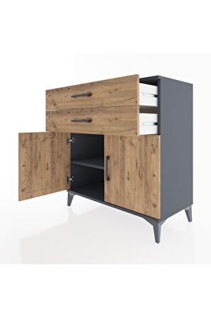 Hyperion Şifonyer Tek Raflı 2 Çekmeceli 2 Kapaklı 88x44x96 Antrasit-Çam