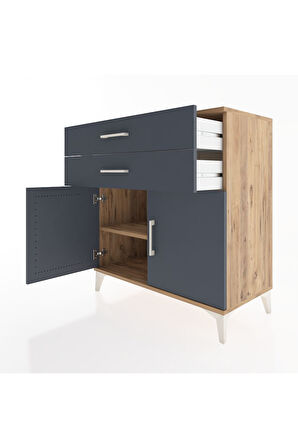 Hyperion Şifonyer Tek Raflı 2 Çekmeceli 2 Kapaklı 88x44x96 Çam-Antrasit