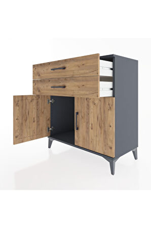 Hyperion Şifonyer 2 Çekmeceli 2 Kapaklı 88x44x96 Antrasit-Çam