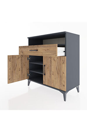 Hyperion Şifonyer 2 Raflı Tek Çekmeceli 2 Kapaklı 88x44x96 Antrasit-Çam