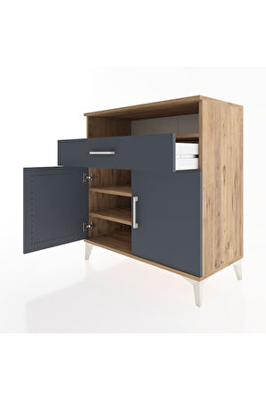 Hyperion Şifonyer 2 Raflı Tek Çekmeceli 2 Kapaklı 88x44x96 Çam-Antrasit