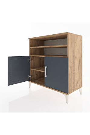 Hyperion Şifonyer 3 Raflı 2 Kapaklı 88x44x96 Çam-Antrasit