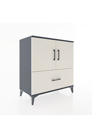 Hyperion Şifonyer 3 Raflı Tek Çekmeceli 2 Kapaklı 88x44x96 Antrasit-Aytaşı