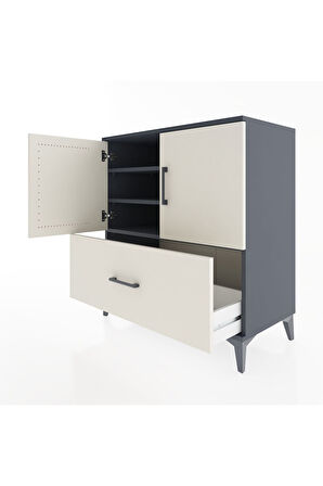 Hyperion Şifonyer 3 Raflı Tek Çekmeceli 2 Kapaklı 88x44x96 Antrasit-Aytaşı