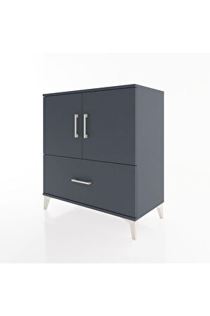 Hyperion Şifonyer 3 Raflı Tek Çekmeceli 2 Kapaklı 88x44x96 Antrasit-Antrasit