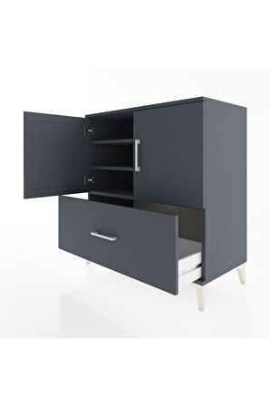 Hyperion Şifonyer 3 Raflı Tek Çekmeceli 2 Kapaklı 88x44x96 Antrasit-Antrasit