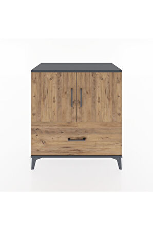 Hyperion Şifonyer 3 Raflı Tek Çekmeceli 2 Kapaklı 88x44x96 Antrasit-Çam