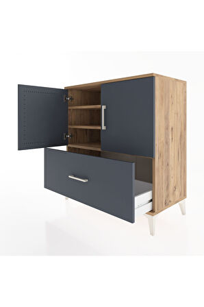 Hyperion Şifonyer 3 Raflı Tek Çekmeceli 2 Kapaklı 88x44x96 Çam-Antrasit