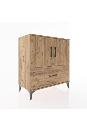 Hyperion Şifonyer 3 Raflı Tek Çekmeceli 2 Kapaklı 88x44x96 Çam-Çam