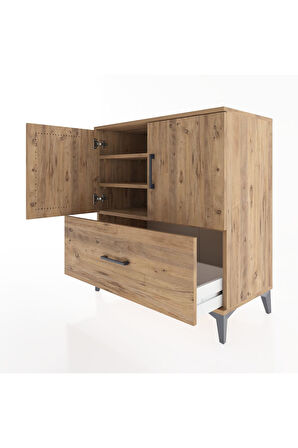 Hyperion Şifonyer 3 Raflı Tek Çekmeceli 2 Kapaklı 88x44x96 Çam-Çam