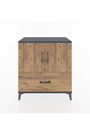 Hyperion Şifonyer 2 Raflı Tek Çekmeceli 2 Kapaklı 88x44x96 Antrasit-Çam