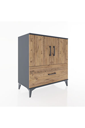 Hyperion Şifonyer 2 Raflı Tek Çekmeceli 2 Kapaklı 88x44x96 Antrasit-Çam