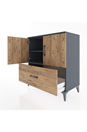 Hyperion Şifonyer 2 Raflı Tek Çekmeceli 2 Kapaklı 88x44x96 Antrasit-Çam