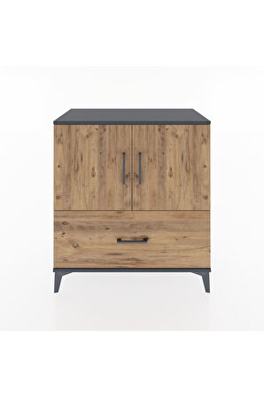 Hyperion Şifonyer Tek Raflı Tek Çekmeceli 2 Kapaklı 88x44x96 Antrasit-Çam