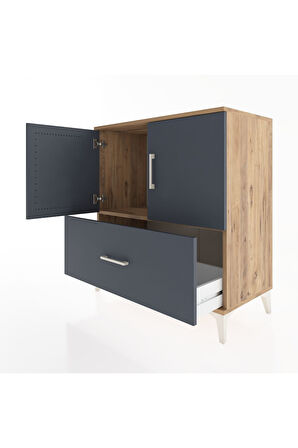 Hyperion Şifonyer Tek Raflı Tek Çekmeceli 2 Kapaklı 88x44x96 Çam-Antrasit