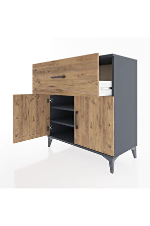 Hyperion Şifonyer 2 Raflı Tek Çekmeceli 2 Kapaklı 88x44x96 Antrasit-Çam