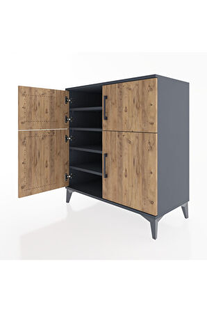 Hyperion Şifonyer 4 Raflı 4 Kapaklı 88x44x96 Antrasit-Çam