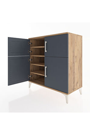 Hyperion Şifonyer 4 Raflı 4 Kapaklı 88x44x96 Çam-Antrasit