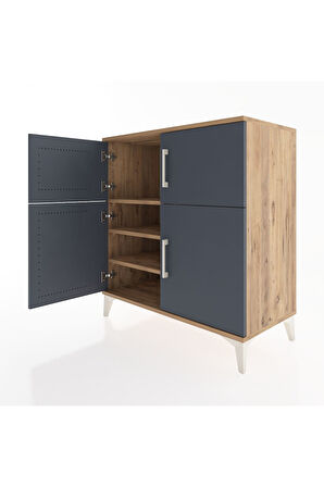 Hyperion Şifonyer 3 Raflı 4 Kapaklı 88x44x96 Çam-Antrasit