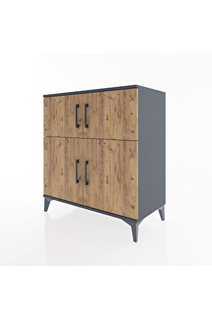 Hyperion Şifonyer Tek Raflı 4 Kapaklı 88x44x96 Antrasit-Çam