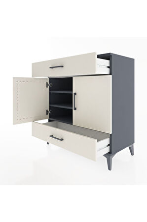 Hyperion Şifonyer 3 Raflı 2 Çekmeceli 2 Kapaklı 88x44x96 Antrasit-Aytaşı