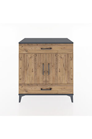 Hyperion Şifonyer 3 Raflı 2 Çekmeceli 2 Kapaklı 88x44x96 Antrasit-Çam