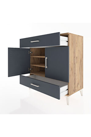 Hyperion Şifonyer 3 Raflı 2 Çekmeceli 2 Kapaklı 88x44x96 Çam-Antrasit