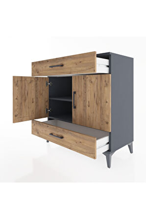 Hyperion Şifonyer 2 Raflı 2 Çekmeceli 2 Kapaklı 88x44x96 Antrasit-Çam