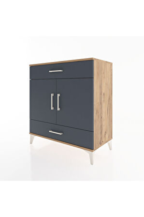 Hyperion Şifonyer 2 Çekmeceli 2 Kapaklı 88x44x96 Çam-Antrasit