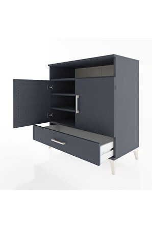 Hyperion Şifonyer 4 Raflı Tek Çekmeceli 2 Kapaklı 88x44x96 Antrasit-Antrasit