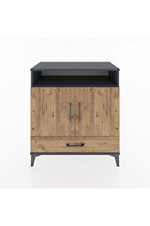 Hyperion Şifonyer 4 Raflı Tek Çekmeceli 2 Kapaklı 88x44x96 Antrasit-Çam