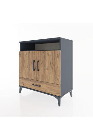 Hyperion Şifonyer 4 Raflı Tek Çekmeceli 2 Kapaklı 88x44x96 Antrasit-Çam