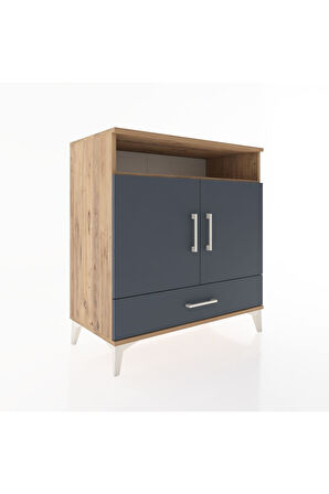 Hyperion Şifonyer 4 Raflı Tek Çekmeceli 2 Kapaklı 88x44x96 Çam-Antrasit