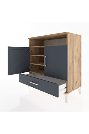 Hyperion Şifonyer 4 Raflı Tek Çekmeceli 2 Kapaklı 88x44x96 Çam-Antrasit