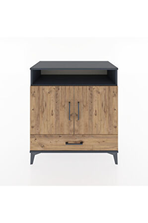 Hyperion Şifonyer 3 Raflı Tek Çekmeceli 2 Kapaklı 88x44x96 Antrasit-Çam