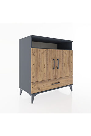 Hyperion Şifonyer 3 Raflı Tek Çekmeceli 2 Kapaklı 88x44x96 Antrasit-Çam