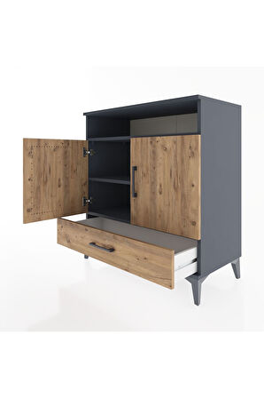 Hyperion Şifonyer 3 Raflı Tek Çekmeceli 2 Kapaklı 88x44x96 Antrasit-Çam