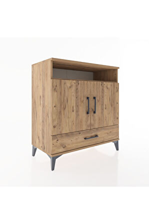 Hyperion Şifonyer 3 Raflı Tek Çekmeceli 2 Kapaklı 88x44x96 Çam-Çam