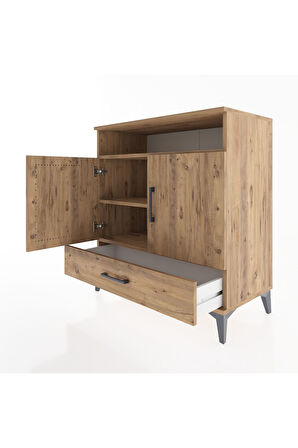 Hyperion Şifonyer 3 Raflı Tek Çekmeceli 2 Kapaklı 88x44x96 Çam-Çam