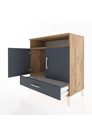 Hyperion Şifonyer 2 Raflı Tek Çekmeceli 2 Kapaklı 88x44x96 Çam-Antrasit