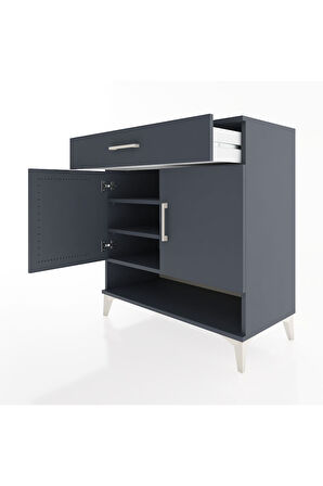 Hyperion Şifonyer 3 Raflı Tek Çekmeceli 2 Kapaklı 88x44x96 Antrasit-Antrasit