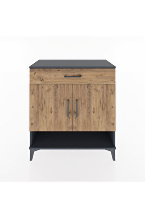 Hyperion Şifonyer 3 Raflı Tek Çekmeceli 2 Kapaklı 88x44x96 Antrasit-Çam