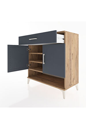 Hyperion Şifonyer 3 Raflı Tek Çekmeceli 2 Kapaklı 88x44x96 Çam-Antrasit