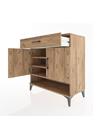 Hyperion Şifonyer 3 Raflı Tek Çekmeceli 2 Kapaklı 88x44x96 Çam-Çam