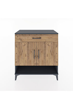 Hyperion Şifonyer 2 Raflı Tek Çekmeceli 2 Kapaklı 88x44x96 Antrasit-Çam