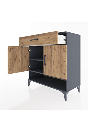 Hyperion Şifonyer 2 Raflı Tek Çekmeceli 2 Kapaklı 88x44x96 Antrasit-Çam